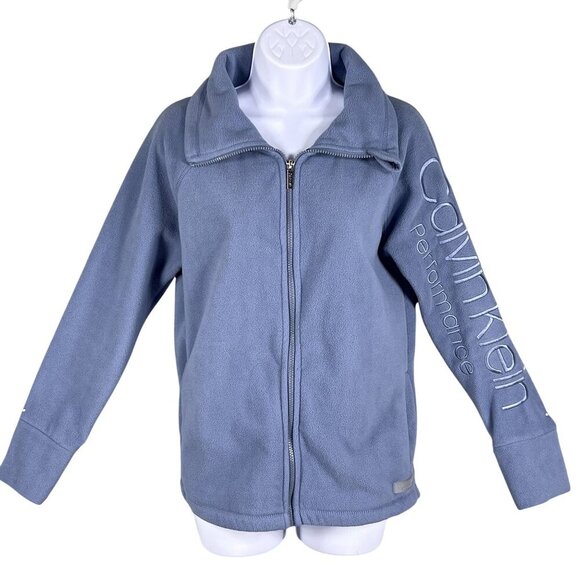 Calvin Klein Performance Women S Polar Fleece Jacket Baby Blue Full Zip SpellOut - Picture 2 of 15